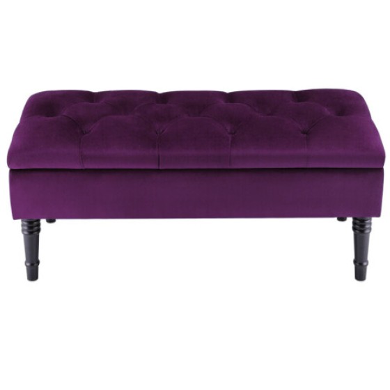 Purple Upholstered Storage Bench Footstool Piano Bench Hallway Bench